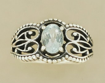 Gothic Style Filigree Birthstone Ring in Sterling Silver