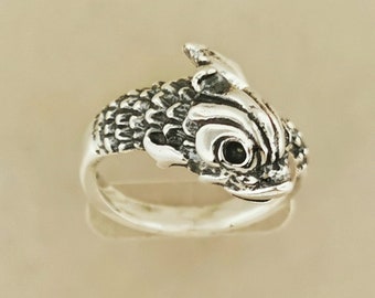 Vintage Stylized Koi Ring in Sterling Silver or Antique Bronze