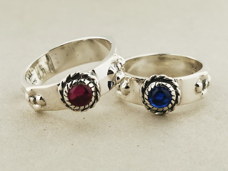 Matching Howl and Sophie Set of Two Rings in Sterling Silver, Howls Moving Castle Wedding Set, Birthstone Wedding Band Set, Couples Ring Set, How and Sophie Set, Silver Howl Ring, Howl Sophie Ring, Birthstone Ring Set, Howls Wedding Set