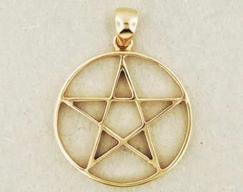 Large Pentacle Pendant in 925 Silver or Bronze, Pentacle Charm Jewelry, Witches Star Pendant Necklace, Jewellery Gift for Wicca Pagan