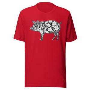 Camiseta unisex supersuave con diseño de cerdo floral (901 Pig BBQ)