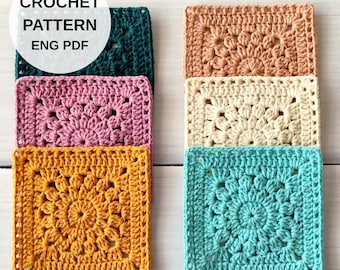 Easy Sunburst Granny Square Crochet Pattern – Boho Floral Motif for Blanket, Cardigan (PDF Download)