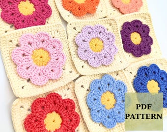 Easy 3D Flower Granny Square Crochet Pattern - Printable PDF for Beginners - Floral Granny Square for Crochet Bag, Pillow, Afghan