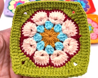 African Flower Granny Square Crochet Pattern: DIY Blanket Afghan Bag Tutorial PDF Pattern