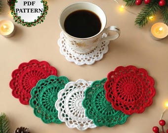 Christmas Crochet Coaster Pattern: Holiday Table Decor Easy & Quick Winter Project PDF Pattern Tutorial