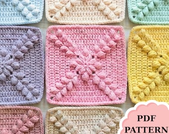 Puff Stitch Granny Square Crochet Pattern: 3D Blanket, Cardigan, Pillow Motif (Beginner-Friendly PDF Pattern)