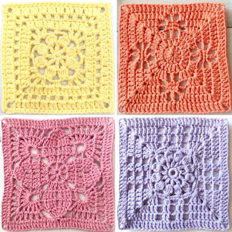 Flower Granny Square Pattern Bundle: 4 Easy & Beginner-friendly Crochet ...