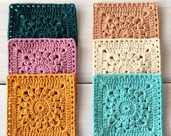 Sunburst Granny Square Crochet Pattern: Boho Floral Motif for Blankets, Bags, Cardigans (Beginner-Friendly PDF)