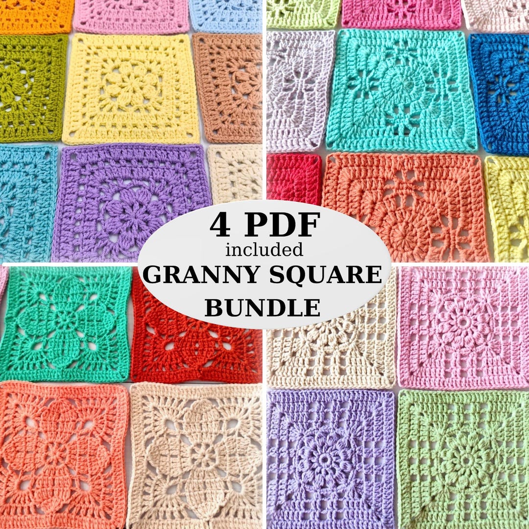 Flower Granny Square Pattern Bundle: 4 Easy & Beginner-friendly Crochet ...
