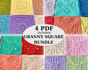 Flower Granny Square Pattern Bundle: 4 Easy Crochet Pattern PDF | Floral Blanket, Cardigan, Top Motif