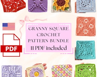 Granny Square Pattern Bundle: 11 Easy Crochet Pattern PDF | Flower Motifs for Blanket, Cardigan