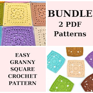 Easy Granny Square Crochet Pattern Bundle - Willow & Flower Crochet Square, Beginner-Friendly, Floral Motif for Blanket, Afghan, Cardigan