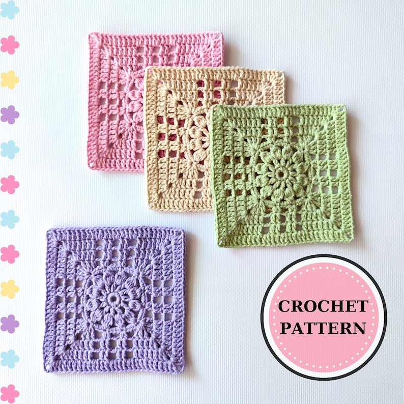 Flower Granny Square Pattern Bundle: 4 Easy & Beginner-friendly Crochet ...