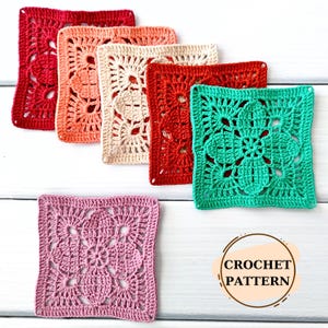 Flower Large Granny Square Crochet Pattern - Crochet Tutorial Flower Square for Afghan, Blanket, Home Decor - DIY Easy Floral Granny Square