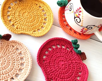 CROCHET PATTERN - Crochet Pumpkin Coaster Pattern, Fall Crochet Pattern, Easy Crochet Halloween Decor, Thanksgiving Crochet Mug Rug, PDF