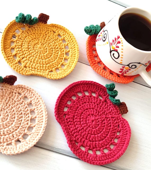 CROCHET PATTERN - Crochet Pumpkin Coaster Pattern, Fall Crochet Pattern, Easy Crochet Halloween Decor, Thanksgiving Crochet Mug Rug, PDF