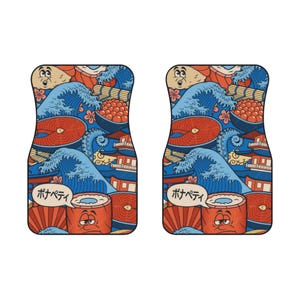 Vibrant Car Mats (2x Front) | Japanese Wave Design, Unique Auto Accessories, Gift for Travelers, Car Decor, Fun Car Fashion