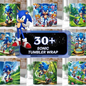Plus de 30 paquets d&#39;emballages pour verres The Hedgehog, papiers d&#39;emballage skinny 20 oz, design sublimation PNG pour gobelets 20 oz, téléchargements numériques instantanés