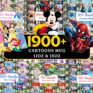 1900+ Cartoon Character Mug Bundle: Sublimation Designs (PNG Digital Download)