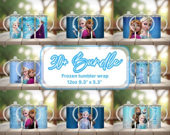 Diseños de envoltorios para vasos de Frozen Princess: Paquete de vasos para bebés PNG (descarga digital, 23,5 x 13,5 cm)