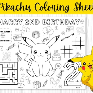 Pikachu Coloring Pages Instant Download and Print Birthday Coloring Page Editable Coloring  sheet editable