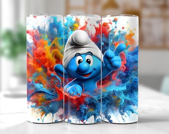 Envoltura para vaso Pitufo: Diseño PNG de vaso delgado de 20 oz (descarga digital)