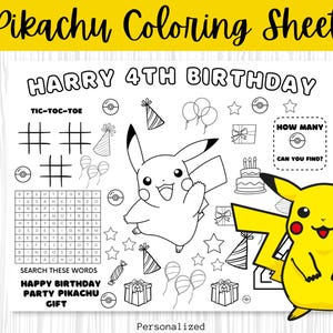 Pikachu Coloring Pages Instant Download and Print Birthday Coloring Page Editable Coloring  sheet editable