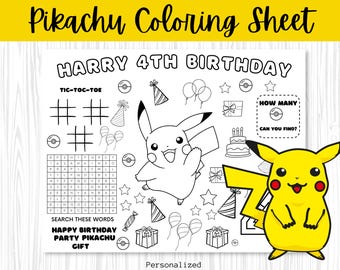 Pikachu Birthday Coloring Page: Editable, Printable (PDF)