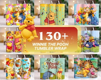 Diseños de envolturas para vasos de Winnie the Pooh, sublimación de dibujos animados (PNG)