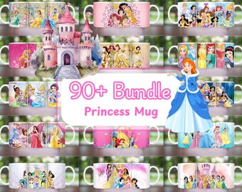 Princess Cartoon Mug Wrap Designs: Skinny Mug PNG (Digital Download)