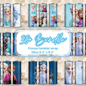 Frozen Tumbler Wrap Bundle: Elsa Princess Design, 20oz Skinny Tumbler PNG (Digital Download) image 1