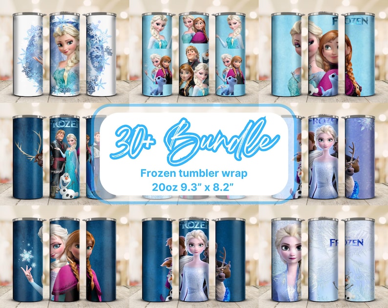 Frozen Tumbler Wrap Bundle: Elsa Princess Design, 20oz Skinny Tumbler PNG (Digital Download) image 1