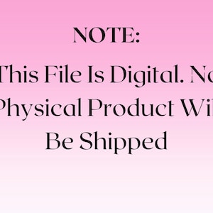 Pode incluir: Aviso de arquivo digital em um fundo gradiente rosa. O texto diz: "NOTA: Este arquivo &eacute; digital. Nenhum produto f&iacute;sico ser&aacute; enviado."
