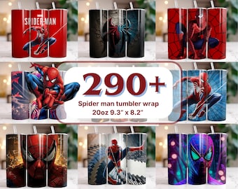 Lot d'emballages pour gobelet Spiderman : modèle à sublimation de 20 oz (téléchargement numérique PNG)