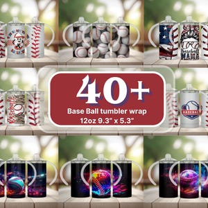 Puede incluir: Una colección de envoltorios para vasos de béisbol de 355 ml. Los diseños incluyen pelotas de béisbol, costuras y temas patrióticos. Un vaso tiene un logotipo de béisbol y el texto "Baseball Mama".