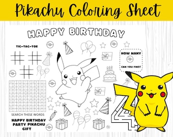 Pikachu Birthday Coloring Page: Editable Name, Number (PDF, JPEG)