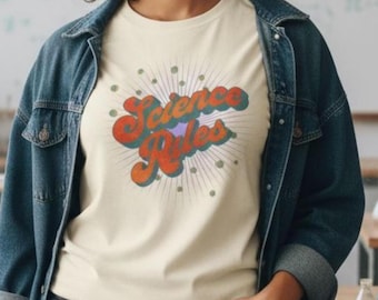 Retro Science Rules Comfort Colors T-Shirt, Unisex Tee, Vintage 70s Style Shirt, Bill Nye Fan Gift, Science Teacher Apparel, Science T-Shirt