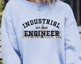 Custom Industrial Engineer Sweatshirt, College Graduation Gift, Year Established Shirt, Cotton Blend Crewneck, Factory, Student Pullover