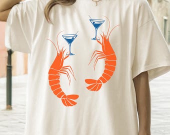 T-shirt « Cocktail de crevettes » esthétique pêcheur, couleurs confortables, chemise 100 % coton, chemise martini sale, Aperol Spritz, été italien, homard
