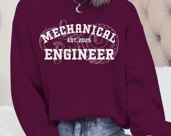 Custom Mechanical Engineer Sweatshirt: Personalized Year Established, College Student, Graduation Gift, Gear Graphic, Cotton Blend Crewneck