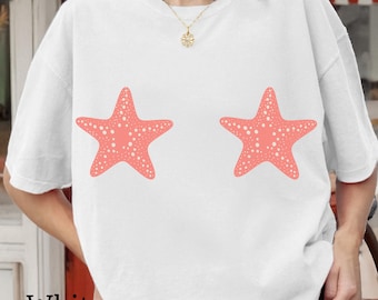 Starfish Nips Beachy T-Shirt: Cute Beach Cover Up, Comfort Colors 1717, 100% Cotton