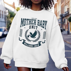 Custom Mother Baby Unit Crewneck: Stork Crest Design, Personalized Year, Nurse Appreciation, Graduation Gift