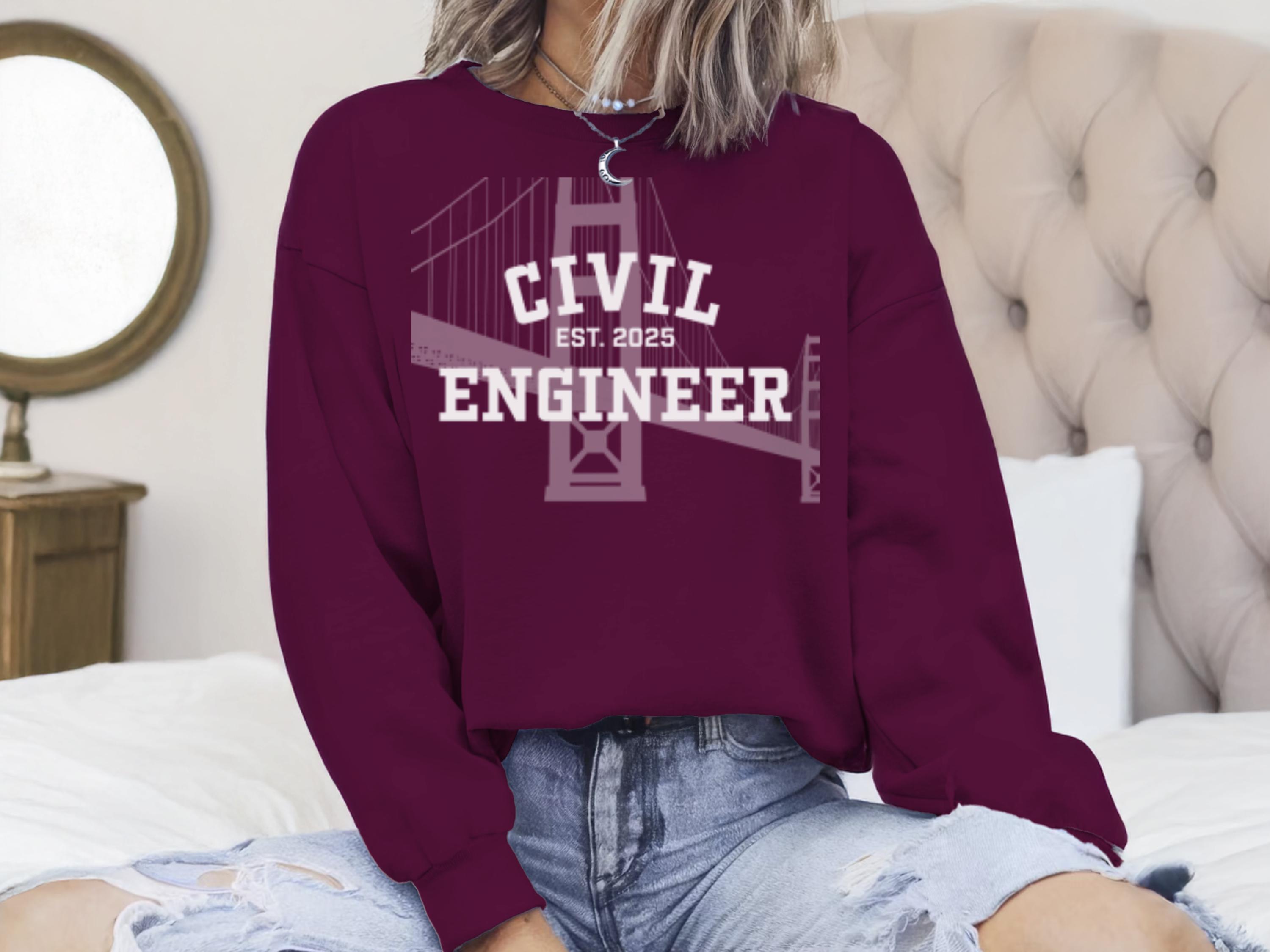 Custom Civil Engineer Sweatshirt, College Graduation Gift, Personalized Year Established Crewneck, Suspension Bridge Graphic, Cotton Blend