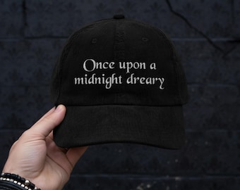 The Raven Corduroy Embroidered Hat: Once Upon a Midnight Dreary Cap, Edgar Allen Poe, Book Lover Gift