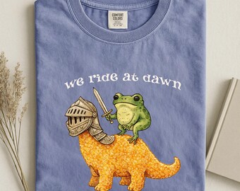 Dino Nug T-shirt: Funny Knight Frog on Dinosaur Chicken Nugget Medieval Shirt, 100% Cotton