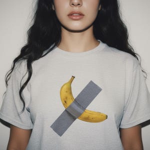Y2K Modern Art Baby Tee: Banana Duct Taped to Wall Graphic Tee, Hot Girl Retro Vintage T-Shirt, Funny 90s Fashion, Cotton Blend, Girl Gift