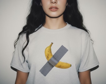 Y2K Modern Art Baby Tee: Banana Duct Taped to Wall Graphic Tee, Hot Girl Retro Vintage T-Shirt, Funny 90s Fashion, Cotton Blend, Girl Gift