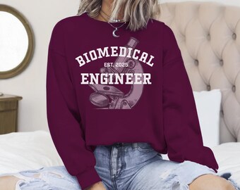 Custom Biomedical Engineer Sweatshirt, College Graduation Gift, Personalized Year Established, Microscope Graphic, Cotton Blend Crewneck