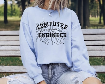Custom Computer Engineer Sweatshirt, College Graduation Gift, Personalized Year Established, Circuit Graphic, Hardware Cotton Blend Crewneck