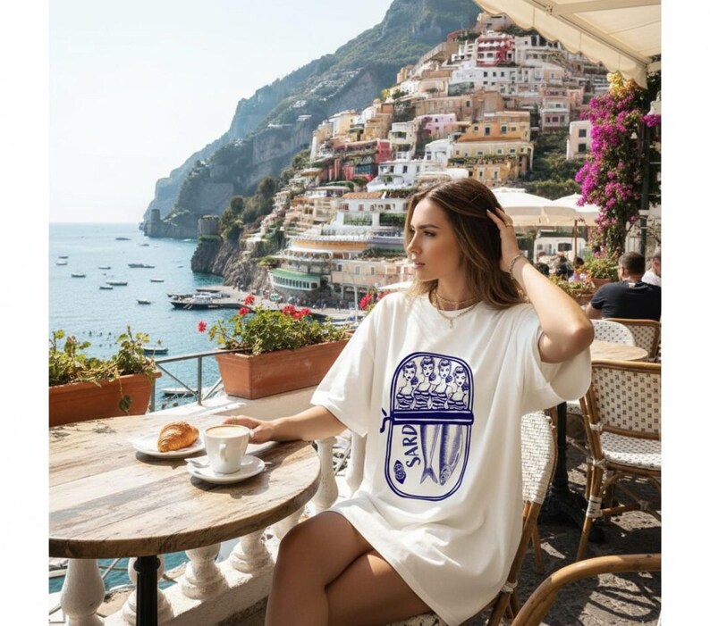 Sardine Barbie T-Shirt: Comfort Colors Italian Summer Tee, Tinned Fish Graphic, Fisherman Aesthetic, Doll Shirt, La Dolce Vita, Amalfi Coast image 2